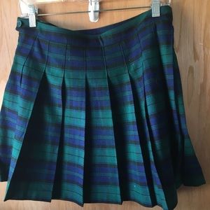 Green and blue pleated plaid mini skirt